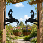 Fox metal hanging basket bracket mounted on outdoor wall for plant decoration