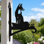 Fox metal hanging basket bracket mounted on outdoor wall for plant decoration