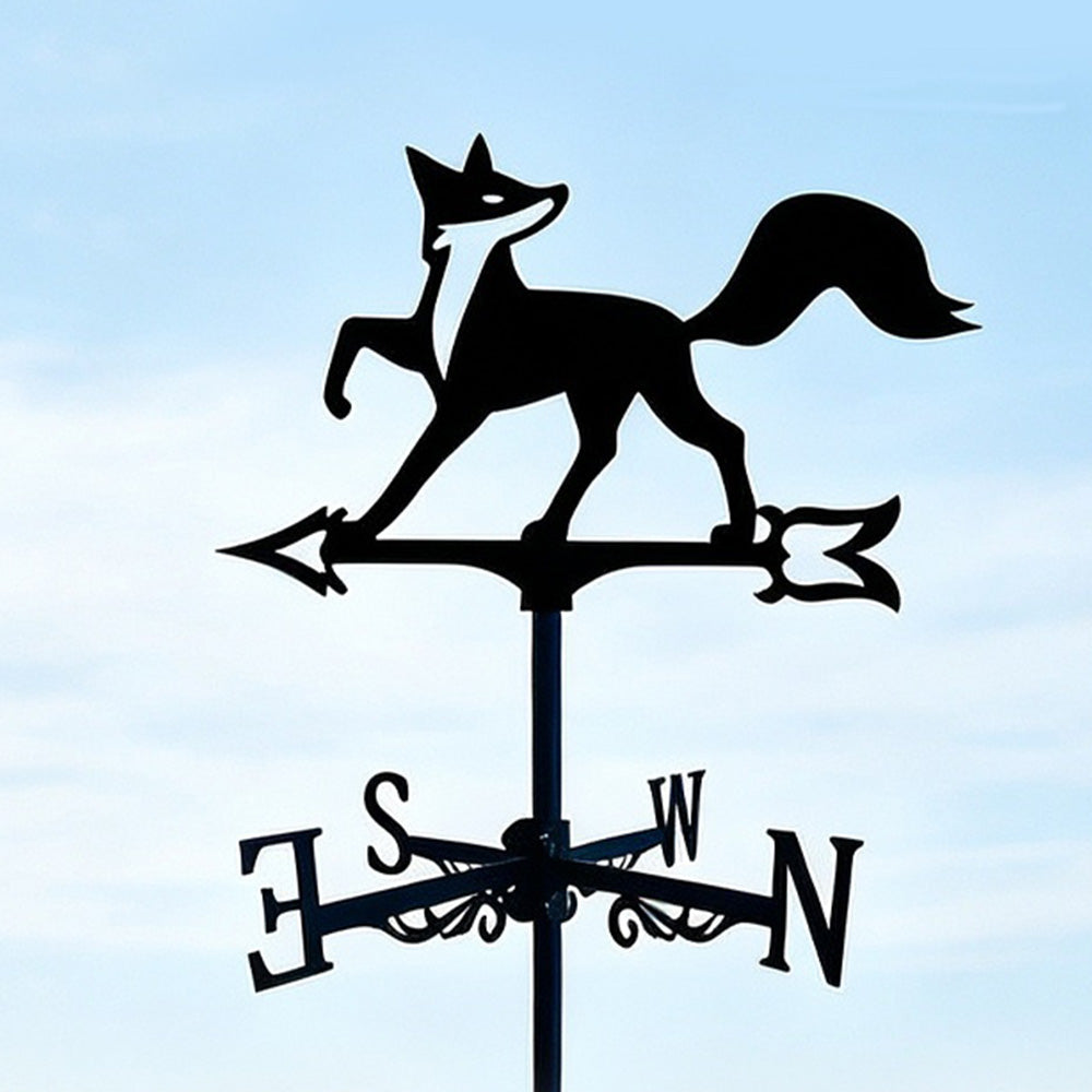 Fox metal weather vane with directional arrows and mounting rod, outdoor roof and garden decoration