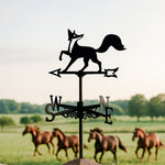 Fox metal weather vane with directional arrows and mounting rod, outdoor roof and garden decoration