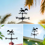 Fox metal weather vane with directional arrows and mounting rod, outdoor roof and garden decoration