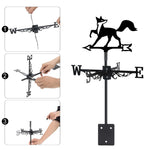 Fox metal weather vane with directional arrows and mounting rod, outdoor roof and garden decoration