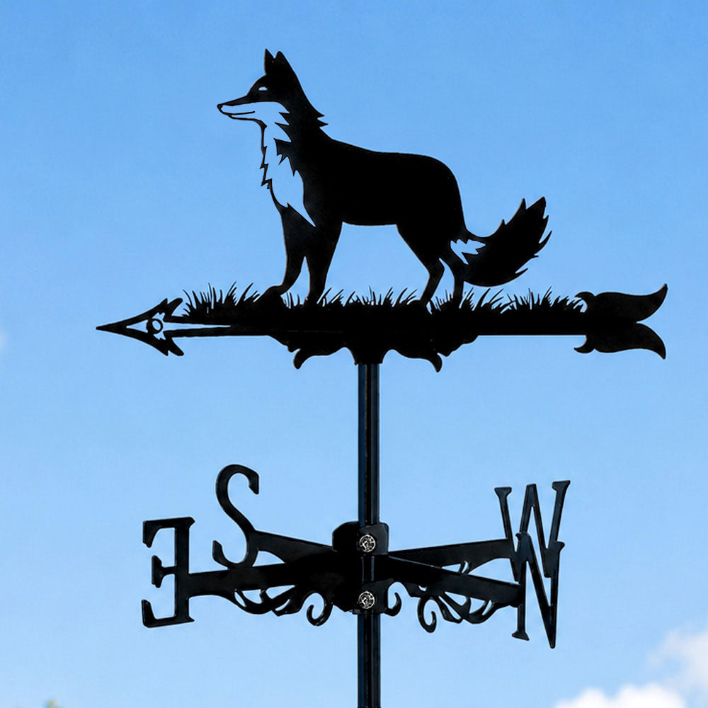 Fox metal weather vane with directional arrows and mounting rod, outdoor roof and garden decoration