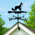Fox metal weather vane with directional arrows and mounting rod, outdoor roof and garden decoration