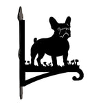 French bulldog metal hanging basket bracket mounted on outdoor wall for plant decoration