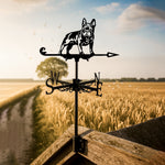 French Bulldog metal weather vane with directional arrows and mounting rod, outdoor roof and garden decoration