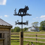 French Bulldog metal weather vane with directional arrows and mounting rod, outdoor roof and garden decoration