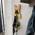 French Bulldog wooden dog wall hook key and leash holder for home entryway organizer