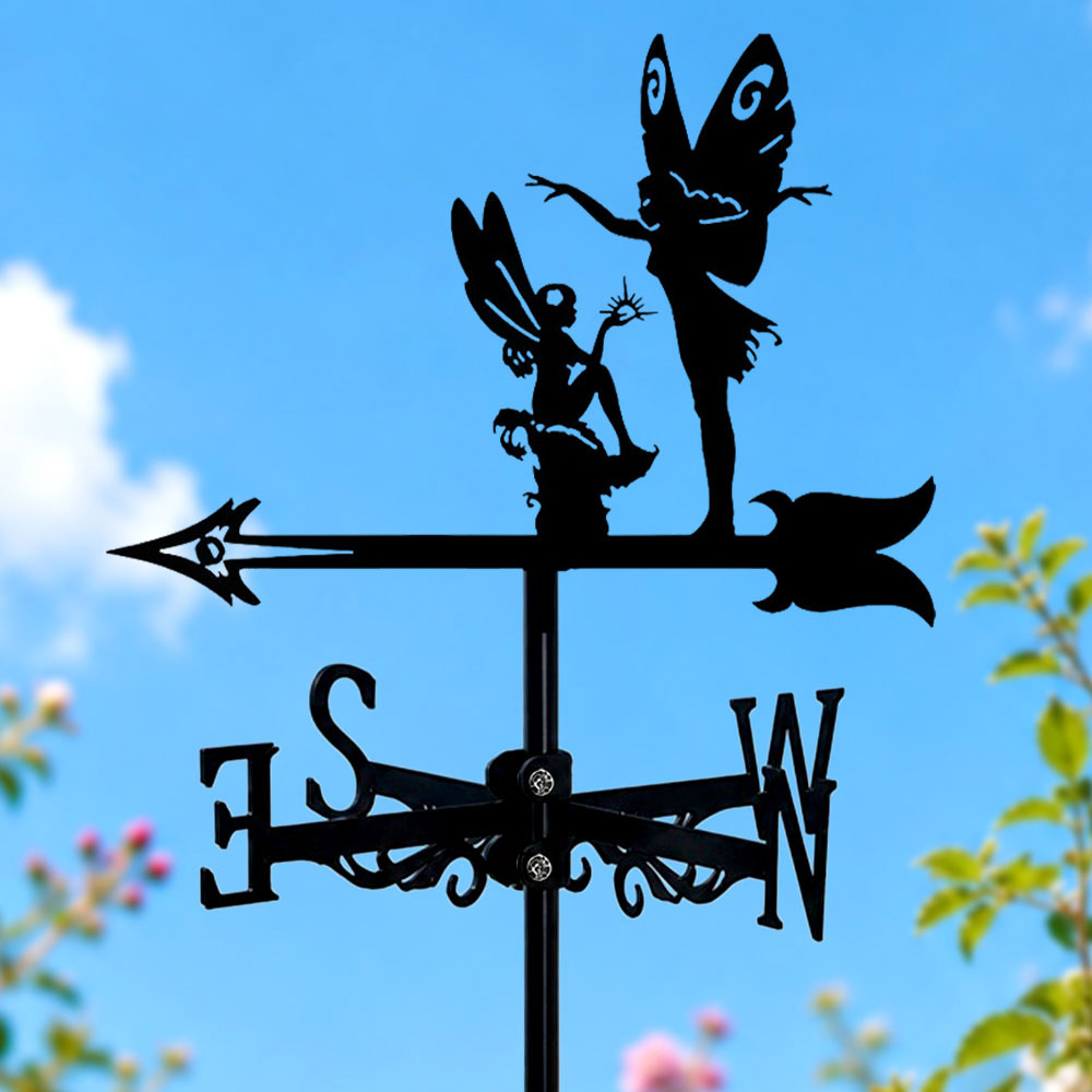 Garden fairies metal weather vane with directional arrows and mounting rod, outdoor roof and garden decoration