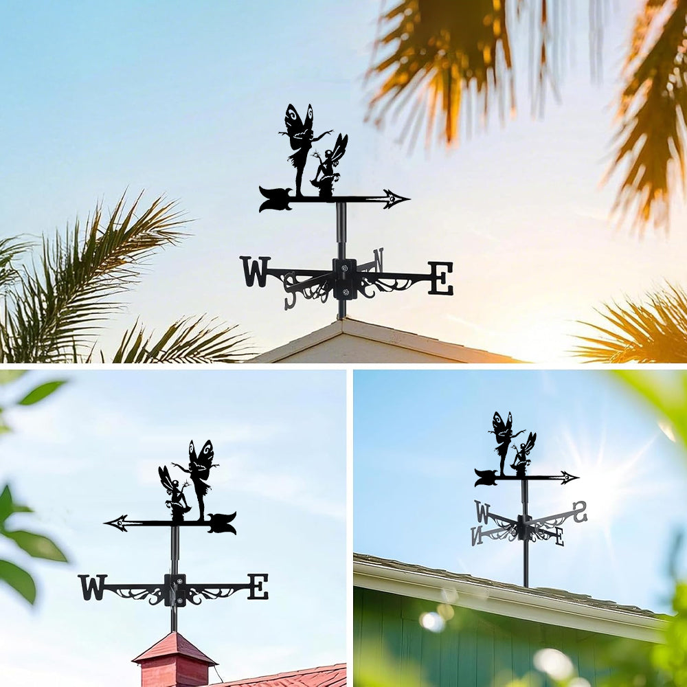 Garden fairies metal weather vane with directional arrows and mounting rod, outdoor roof and garden decoration