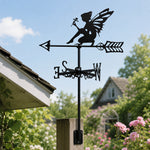 Garden fairy metal weather vane with directional arrows and mounting rod, outdoor roof and garden decoration