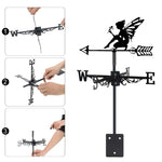 Garden fairy metal weather vane with directional arrows and mounting rod, outdoor roof and garden decoration