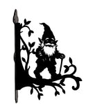 Garden gnome metal hanging basket bracket mounted on outdoor wall for plant decoration