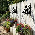 Garden gnome metal hanging basket bracket mounted on outdoor wall for plant decoration