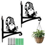 Garden gnome metal hanging basket bracket mounted on outdoor wall for plant decoration