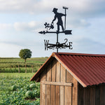 Gardener watering flower metal weather vane with directional arrows and mounting rod, outdoor roof and garden decoration