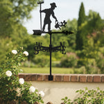 Gardener watering flower metal weather vane with directional arrows and mounting rod, outdoor roof and garden decoration
