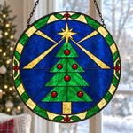 Geometric christmas tree stained glass suncatcher window hanging, suitable for home and garden decoration