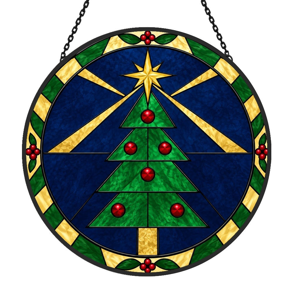 Geometric christmas tree stained glass suncatcher window hanging, suitable for home and garden decoration