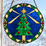 Geometric christmas tree stained glass suncatcher window hanging, suitable for home and garden decoration