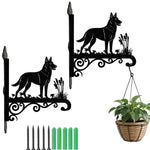 German shepherd metal hanging basket bracket mounted on outdoor wall for plant decoration
