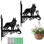 German shepherd metal hanging basket bracket mounted on outdoor wall for plant decoration