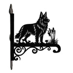 German shepherd metal hanging basket bracket mounted on outdoor wall for plant decoration