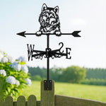 German Shepherd metal weather vane with directional arrows and mounting rod, outdoor roof and garden decoration