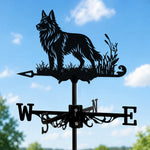 German Shepherd metal weather vane with directional arrows and mounting rod, outdoor roof and garden decoration