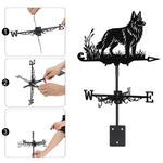 German Shepherd metal weather vane with directional arrows and mounting rod, outdoor roof and garden decoration