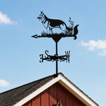 German Shepherd metal weather vane with directional arrows and mounting rod, outdoor roof and garden decoration