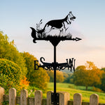German Shepherd metal weather vane with directional arrows and mounting rod, outdoor roof and garden decoration