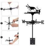 German Shepherd metal weather vane with directional arrows and mounting rod, outdoor roof and garden decoration