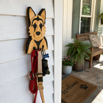 German Shepherd wooden dog wall hook key and leash holder for home entryway organizer