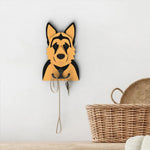 German Shepherd wooden dog wall hook key and leash holder for home entryway organizer