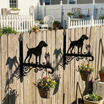 German shorthaired pointer metal hanging basket bracket mounted on outdoor wall for plant decoration