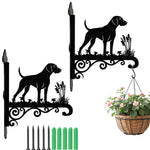 German shorthaired pointer metal hanging basket bracket mounted on outdoor wall for plant decoration