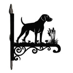 German shorthaired pointer metal hanging basket bracket mounted on outdoor wall for plant decoration