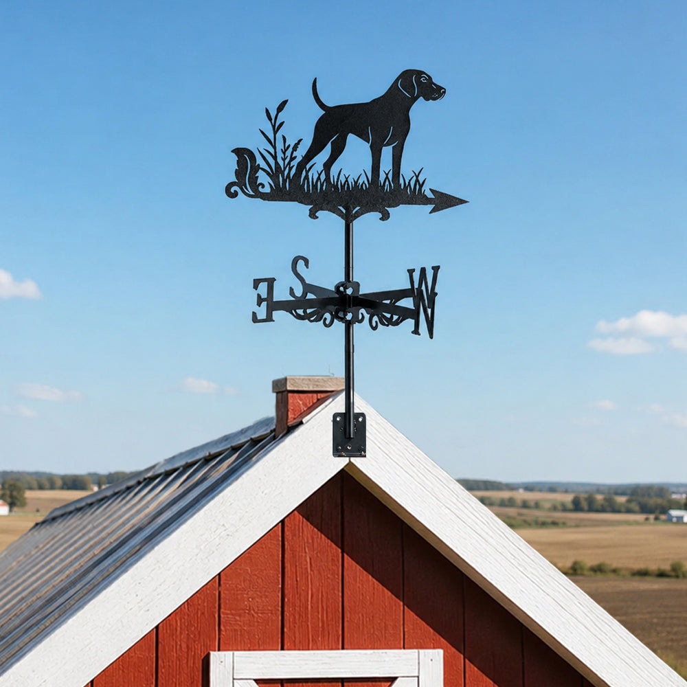 German Shorthaired Pointer metal weather vane with directional arrows and mounting rod, outdoor roof and garden decoration