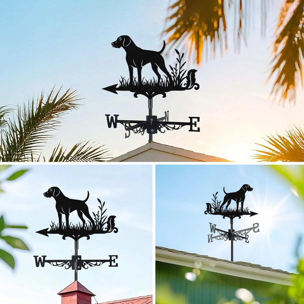 German Shorthaired Pointer metal weather vane with directional arrows and mounting rod, outdoor roof and garden decoration