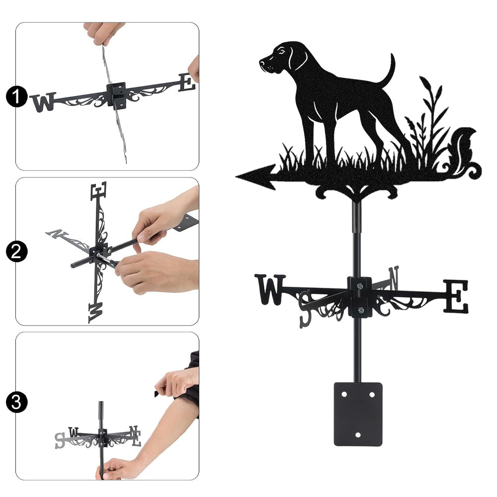 German Shorthaired Pointer metal weather vane with directional arrows and mounting rod, outdoor roof and garden decoration