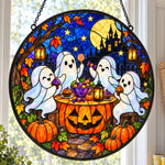Ghost Candy Party Halloween stained glass suncatcher window hanging, suitable for home and garden decoration