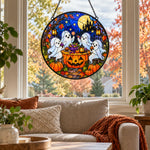 Ghost Candy Party Halloween stained glass suncatcher window hanging, suitable for home and garden decoration