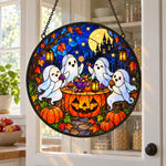Ghost Candy Party Halloween stained glass suncatcher window hanging, suitable for home and garden decoration