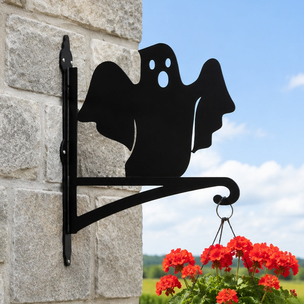 Ghost metal hanging basket bracket mounted on outdoor wall for plant decoration