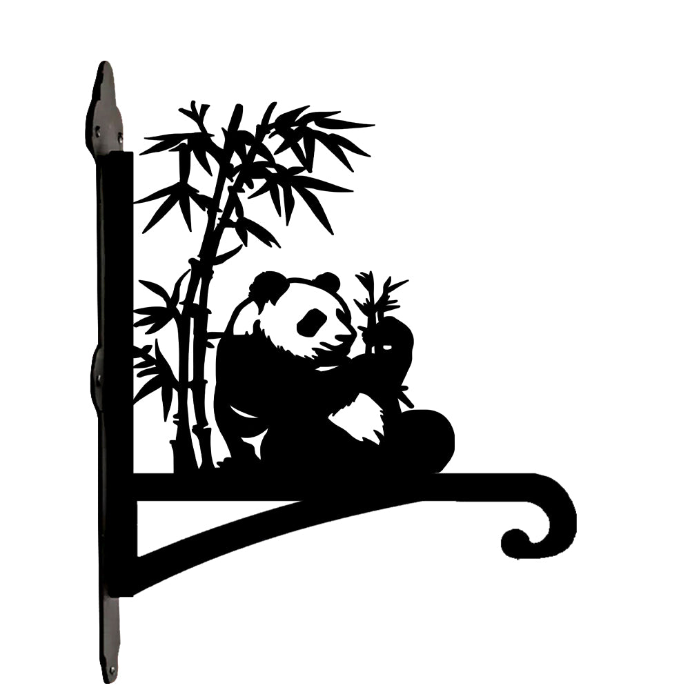 Giant panda eating bamboo metal hanging basket bracket mounted on outdoor wall for plant decoration
