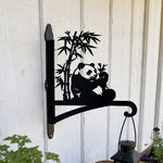 Giant panda eating bamboo metal hanging basket bracket mounted on outdoor wall for plant decoration
