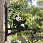 Giant panda eating bamboo metal hanging basket bracket mounted on outdoor wall for plant decoration