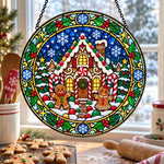 Gingerbread house stained glass suncatcher window hanging, suitable for home and garden decoration