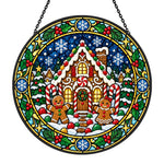 Gingerbread house stained glass suncatcher window hanging, suitable for home and garden decoration
